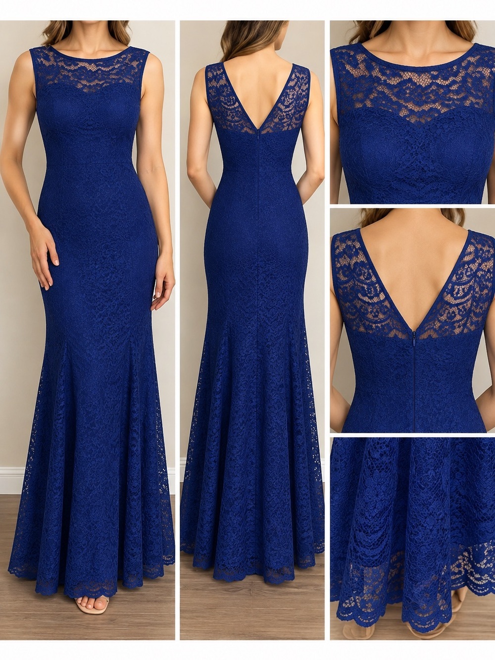 Nightway Collections Blue Lace Evening Gown Size 4 Petite